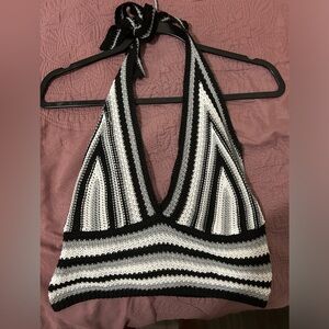 SHEIN Black, grey and white knitted halter top